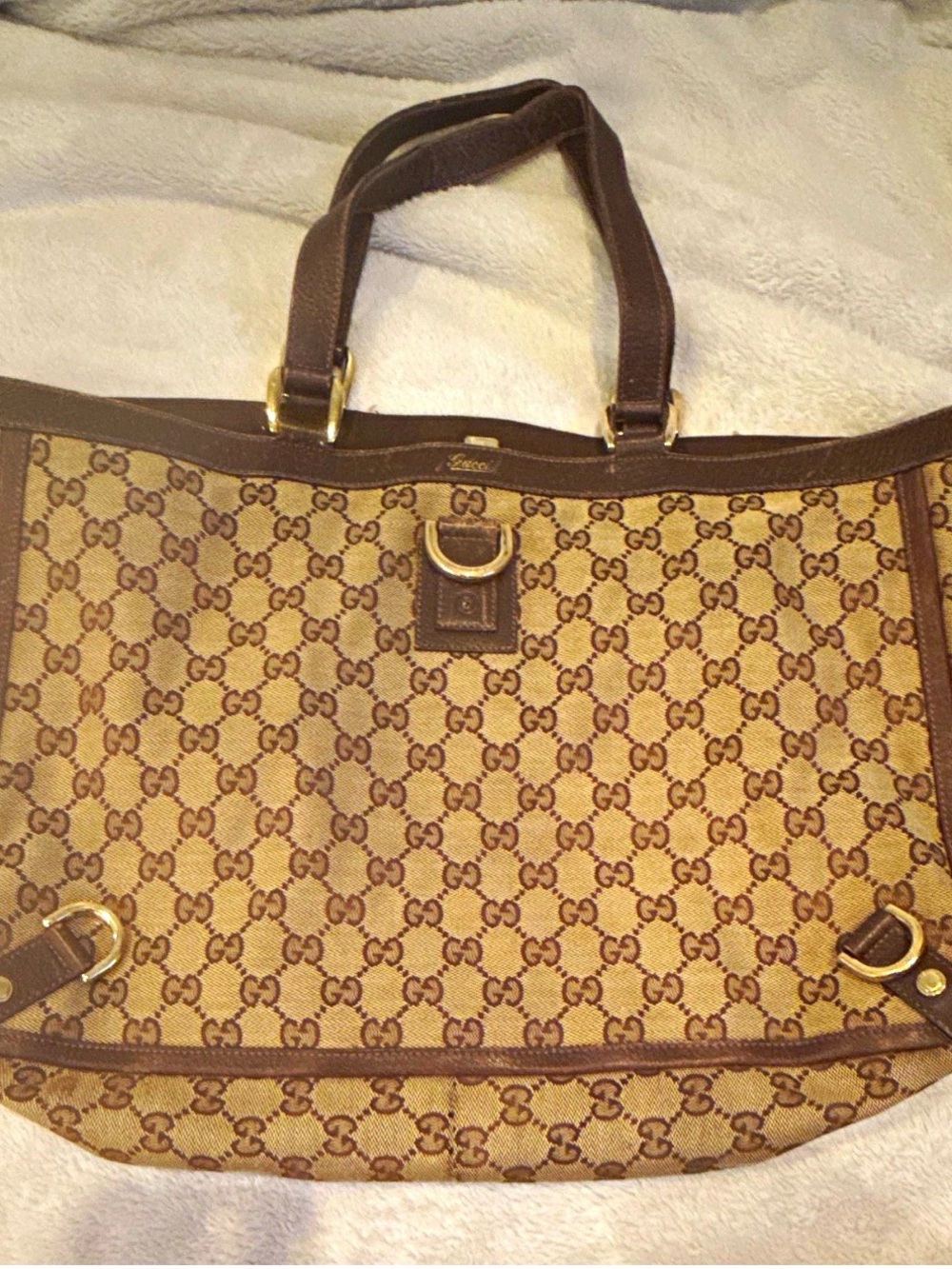 Gucci Tan GG Canvas Tote with Brown Trim